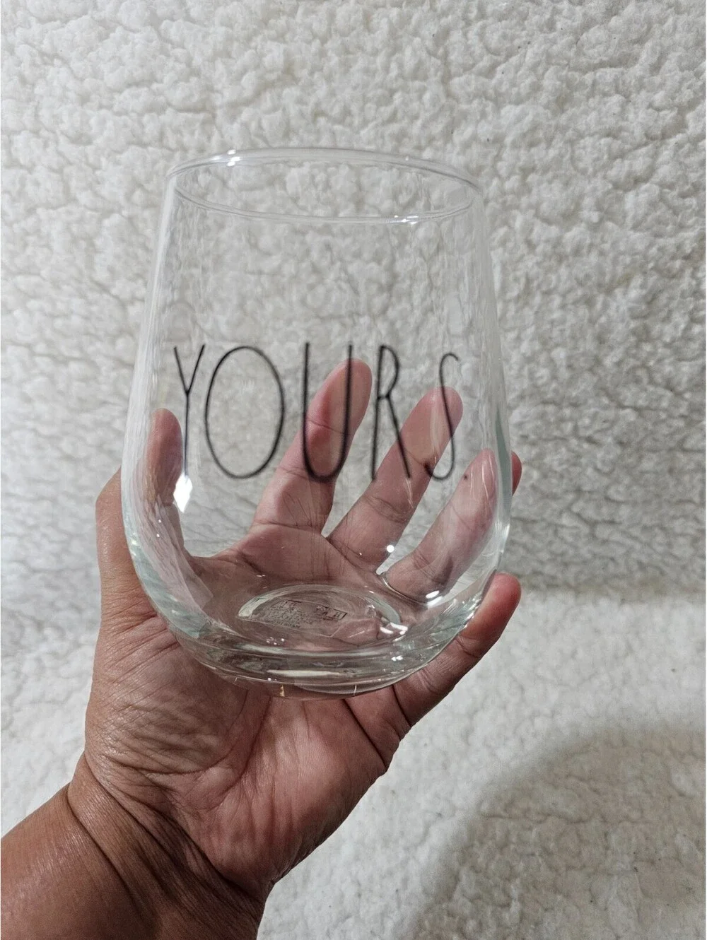 Rae Dunn Wine Glass Clear Round Yours Saying (Replacement) 4.5